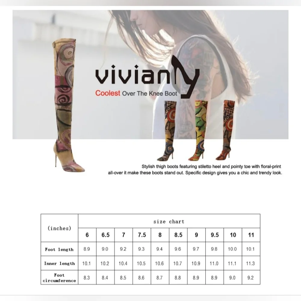 Vivianly Over the Knee Boots Pink and Tan High Heel #652 - Picture 7 of 13